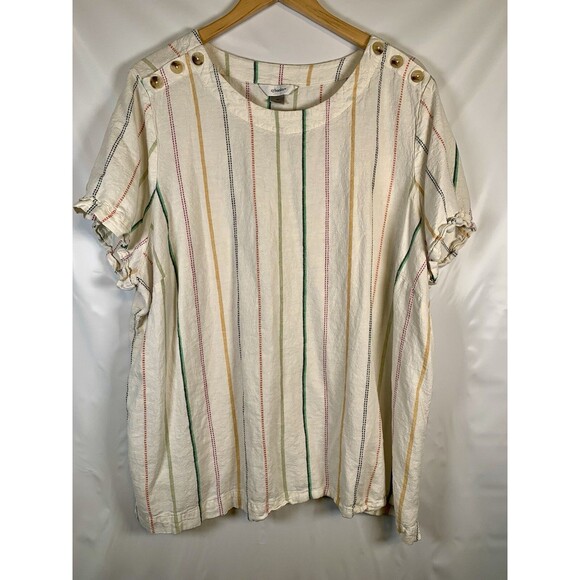 CJ Banks Linen Blend Short Sleeve Popover Stripe Round Neck Top Blouse Plus 3X - Picture 1 of 8